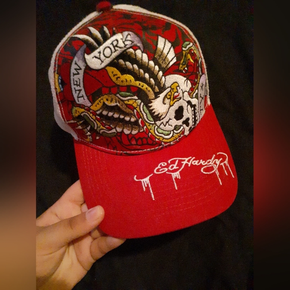 red ed hardy embroidered hat